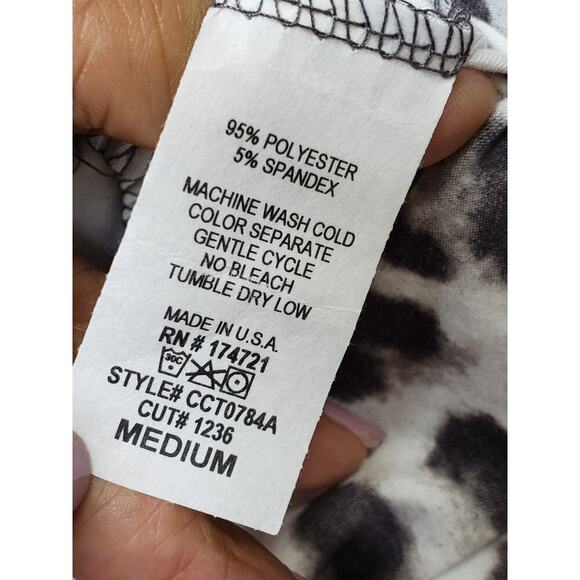 Carole Christian Blouse Top Womens Medium White Leopard Print Tiered Hem Stretch - Picture 5 of 10